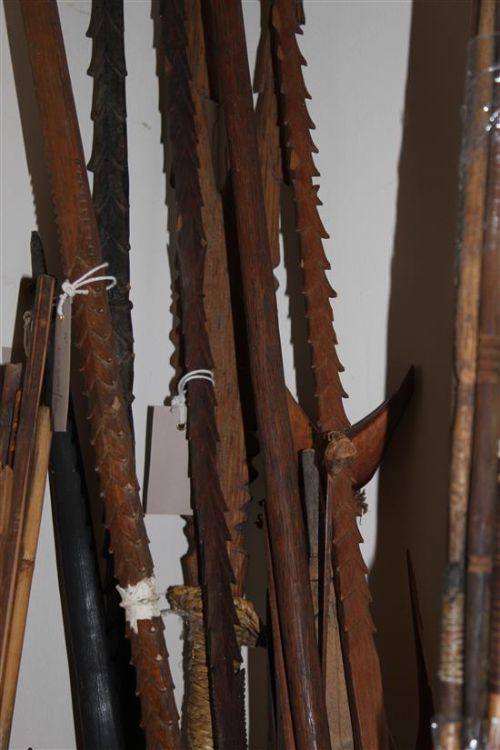 Collection of Sepik River tribal spears, bamboo arrows etc.